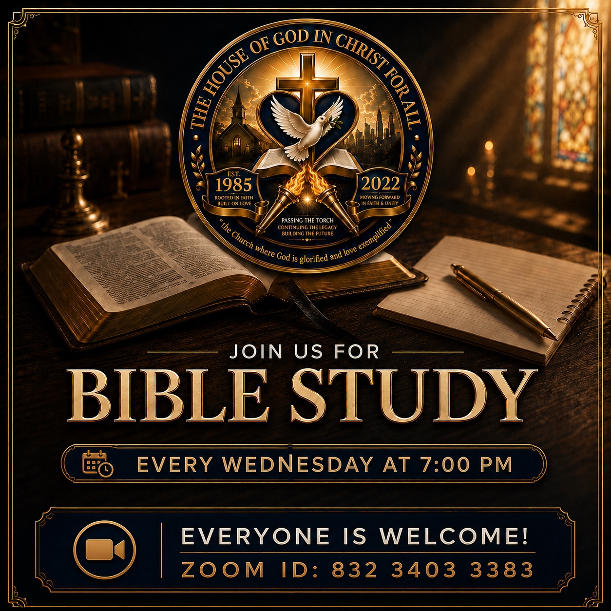 Bible Study every Wednesday at 7 PM