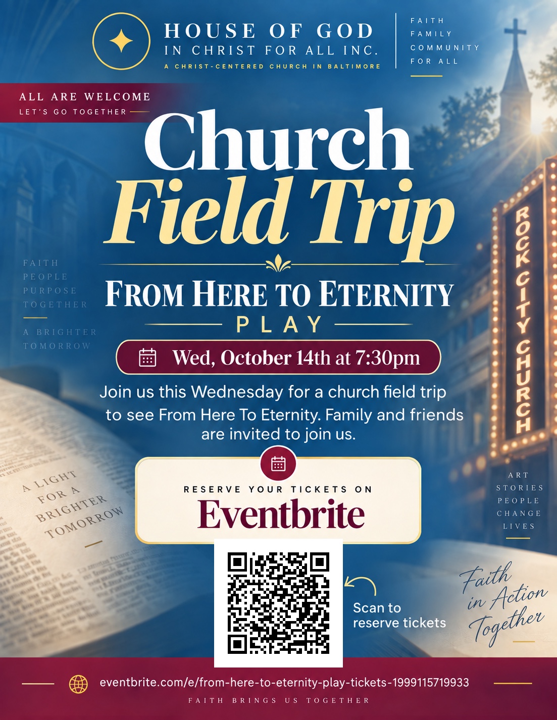 Church field trip flyer for From Here to Eternity at Rock City Church